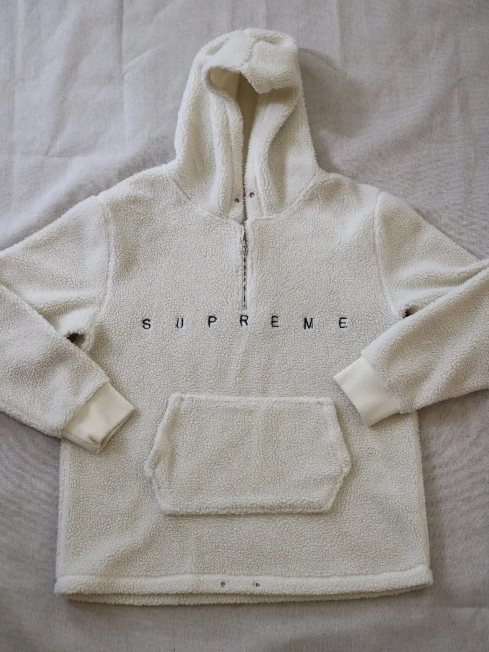 Supreme XL Sherpa Fleece Hoodie Half-Zip Ivory Cream Men's Unisex Pullover